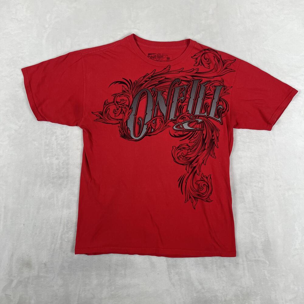 Vintage O'Neill T-Shirt Mens Medium Red Y2K Cyber Surf Skate Streetwear